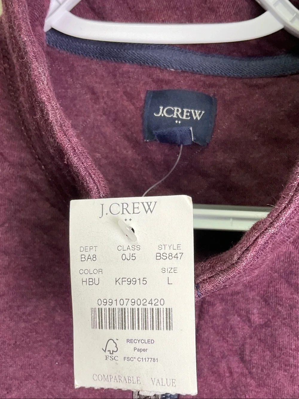 J. Crew Men's Quilted Turtleneck Half-Zip Sweater - Plum